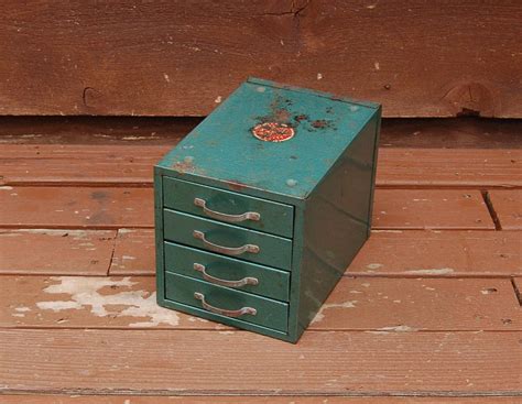 vintage green metal parts box|Unique Vintage Industrial Green Small Parts Metal 3 Drawer Box.